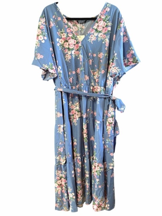 BloomChic Dresses & Skirts - BloomChic Flutter Sleeve Floral Faux Wrap Tiered Midi Dress NWT